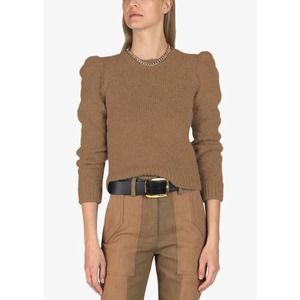 NWT Derek Lam Locken Sweater Pullover Wool Knit Puff Shoulder Camel Brown Small